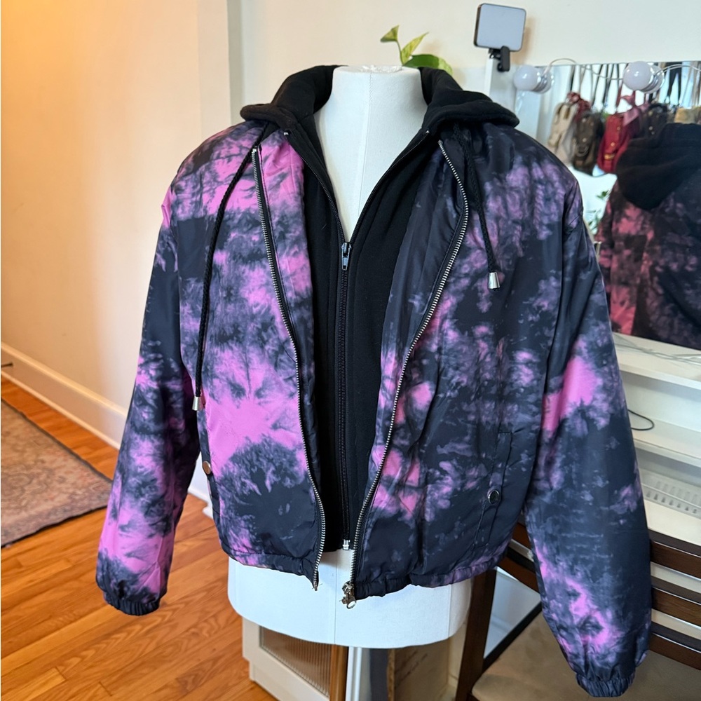 Pink and Black Tie-Dye Bomber Jacket